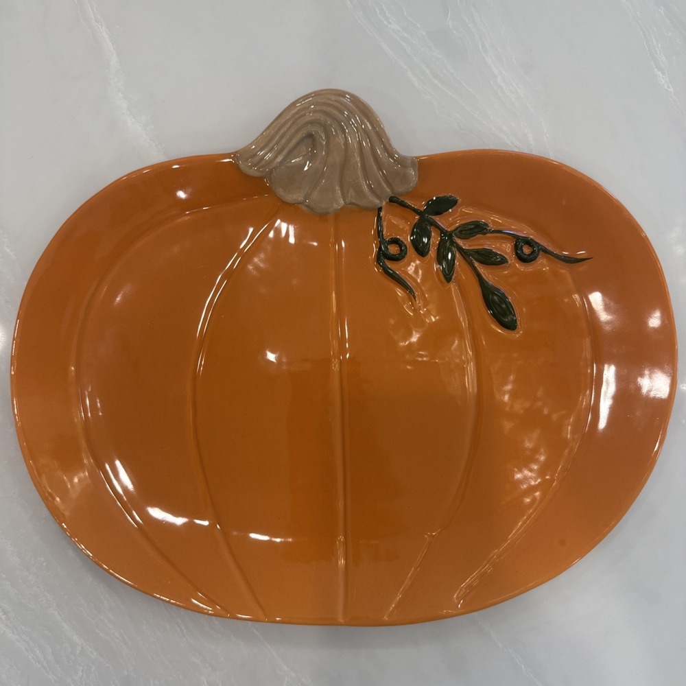 Hobby Lobby Pumpkin Ceramic Large‎ Platter 14" X 12"